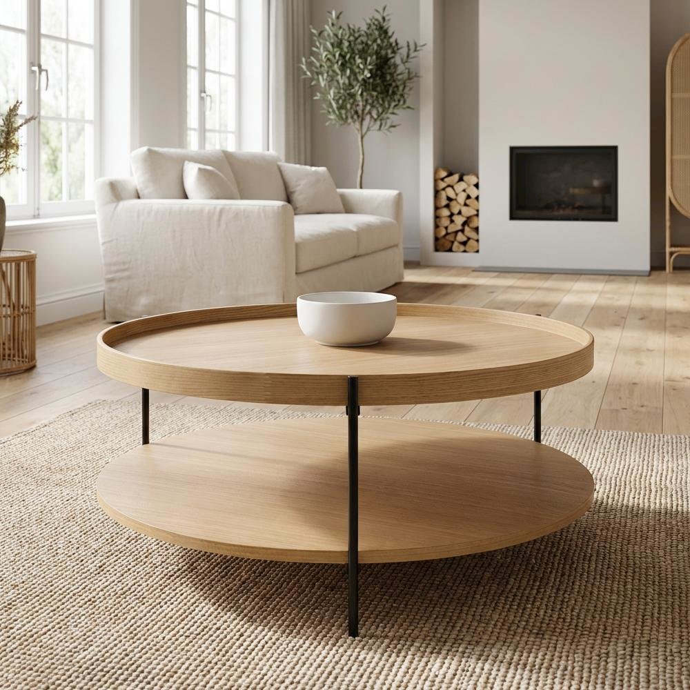 Brown Coffee Table with Iron Frame and Solid Wood Top Durable Design