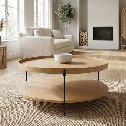 Brown Coffee Table with Iron Frame and Solid Wood Top Durable Design
