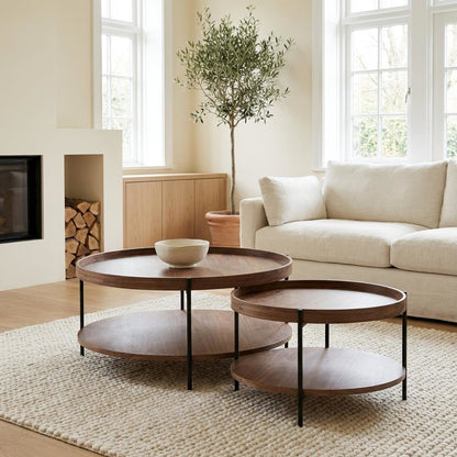 Veneer Round Coffee Table with Manufactured Wood and Metal Frame, Large