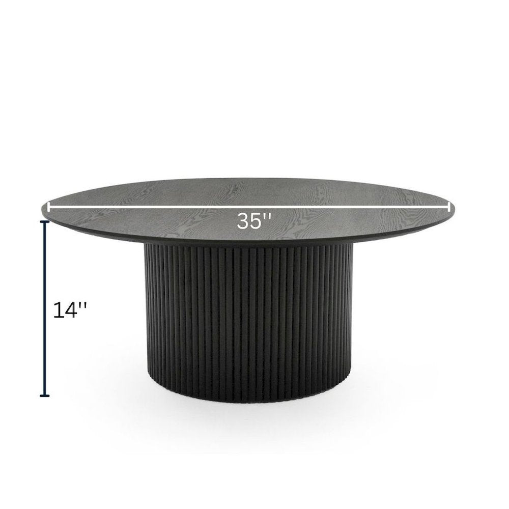 Black Round Coffee Table With Veneer Pedestal Base, Low Modern Accent Table