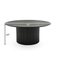 Black Round Coffee Table With Veneer Pedestal Base, Low Modern Accent Table