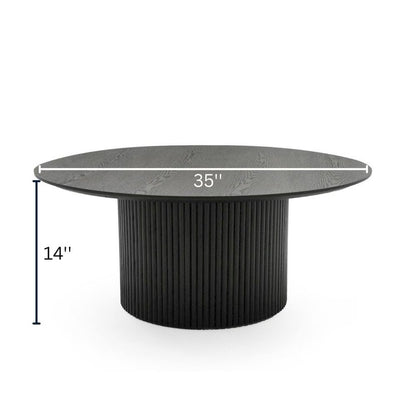 Black Round Coffee Table With Veneer Pedestal Base, Low Modern Accent Table