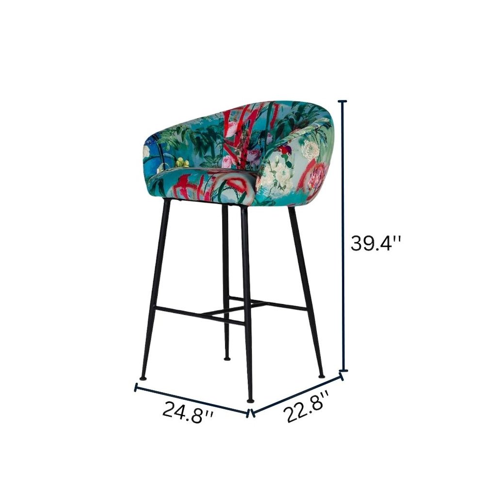 Colorful Counter Height Bar Stool, Unique Velvet Upholstered Modern Stool