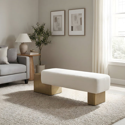 Fabric-Upholstered Entryway Bench with Antique Brass Legs for Entryway