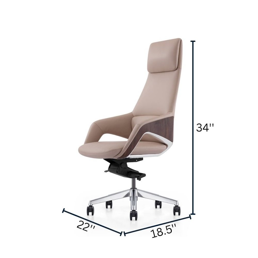 Beige Leather Desk Chair, Modern Office Chair With Wheels And Comfy Support