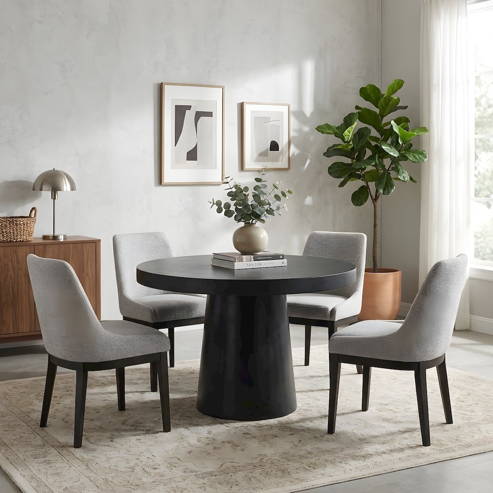 Concrete Round Dining Table with Pedestal Base for Dining Room