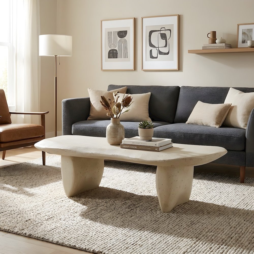 Fiberform Coffee Table with Free-Form Silhouette and Solid Base, Modern