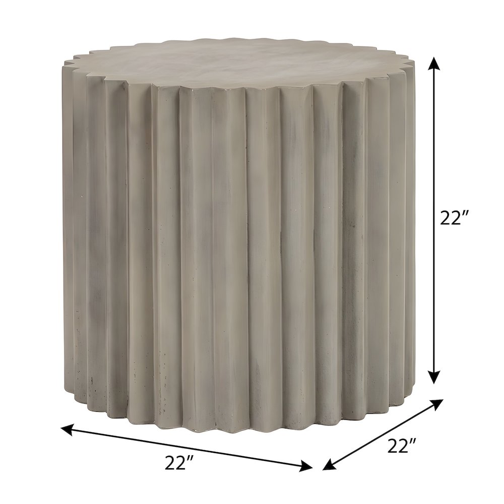Concrete Round End Table with Ribbed Cylindrical Block Base for Living Room