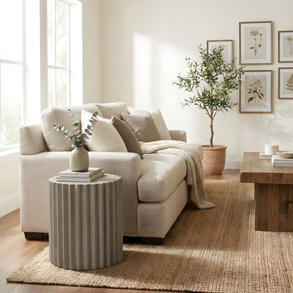 Concrete Round End Table with Ribbed Cylindrical Block Base for Living Room