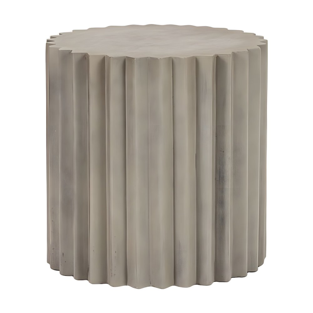 Concrete Round End Table with Ribbed Cylindrical Block Base for Living Room