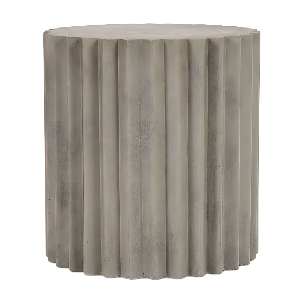 Concrete Round End Table with Ribbed Cylindrical Block Base for Living Room