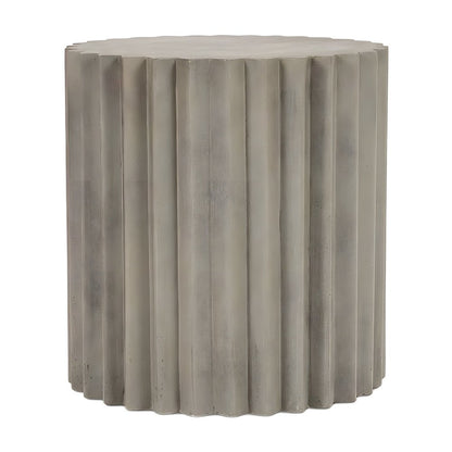 Concrete Round End Table with Ribbed Cylindrical Block Base for Living Room