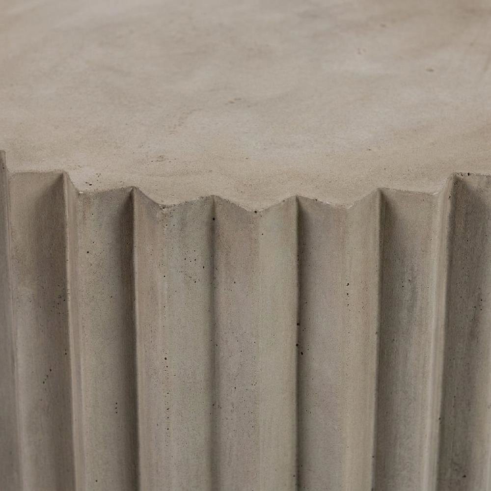 Concrete Round End Table with Ribbed Cylindrical Block Base for Living Room