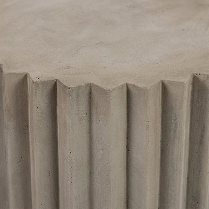 Concrete Round End Table with Ribbed Cylindrical Block Base for Living Room