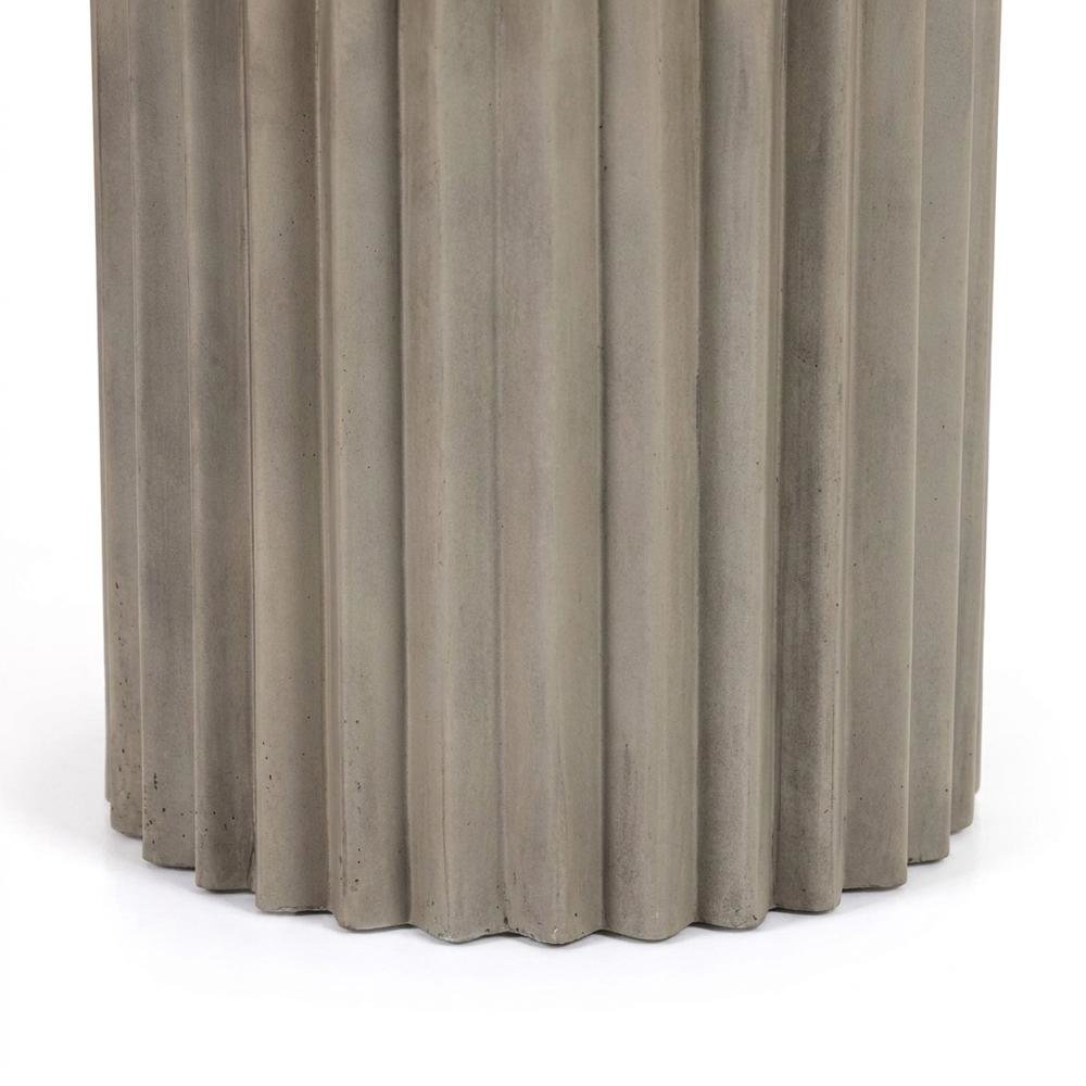 Concrete Round End Table with Ribbed Cylindrical Block Base for Living Room