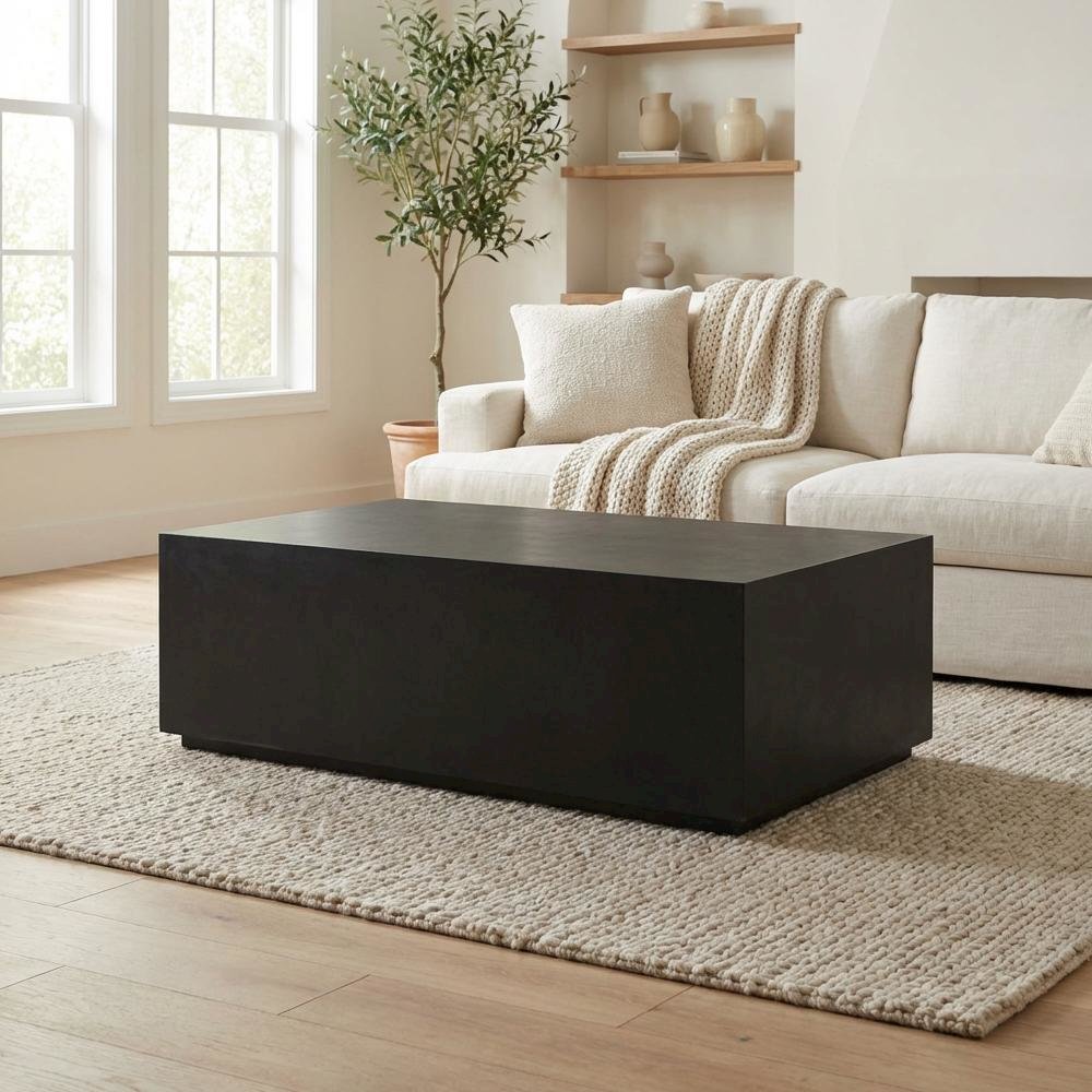 Concrete Coffee Table Black Modern Design Single Piece Durable Surface
