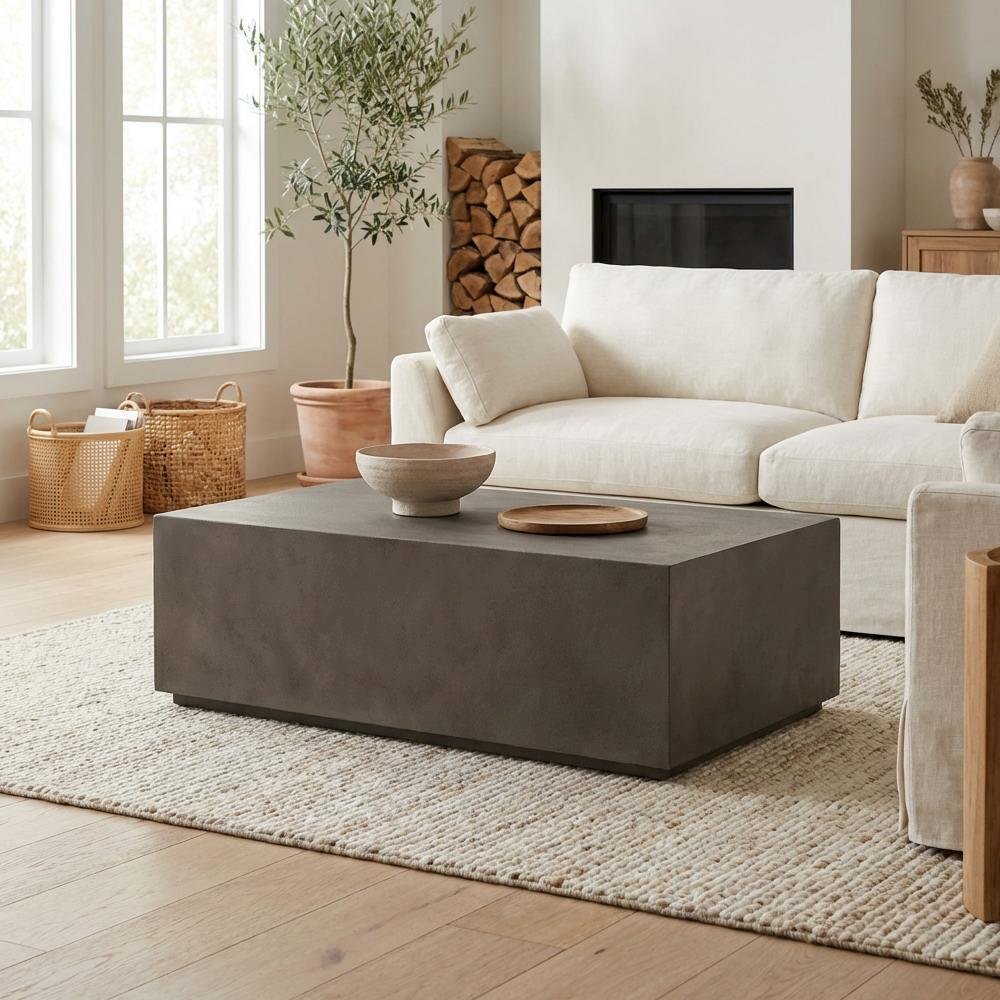 Gray Concrete Coffee Table with Modern Design and Durable Solid Construction