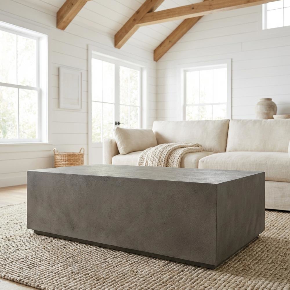 Gray Concrete Coffee Table with Modern Design and Durable Solid Construction