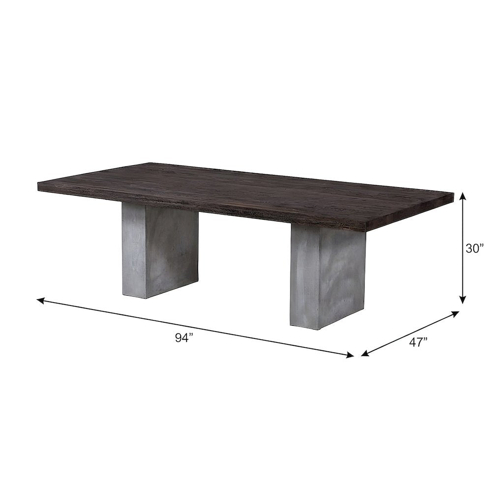 Oak and Concrete Rectangular Dining Table, Seats 8 to 10, 94 Inch
