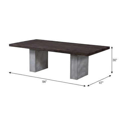 Oak and Concrete Rectangular Dining Table, Seats 8 to 10, 94 Inch