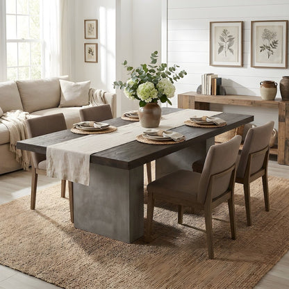 Oak and Concrete Rectangular Dining Table, Seats 8 to 10, 94 Inch
