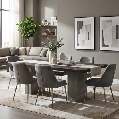 Oak and Concrete Rectangular Dining Table, Seats 8 to 10, 94 Inch