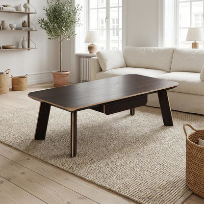 Brown Coffee Table with MDF and Steel Frame Modern Design Sturdy Surface