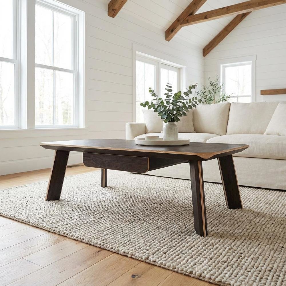 Brown Coffee Table with MDF and Steel Frame Modern Design Sturdy Surface