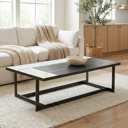 Brown Ceramic Coffee Table with Walnut Veneer and Metal Frame Modern Design