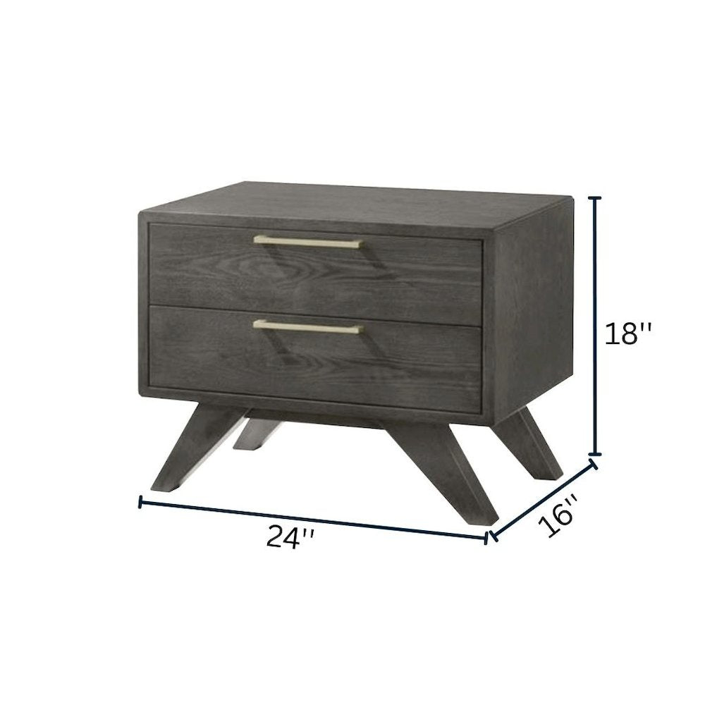 Gray Wash Modern Nightstand With 2 Drawers, Bedside Table With Storage Space
