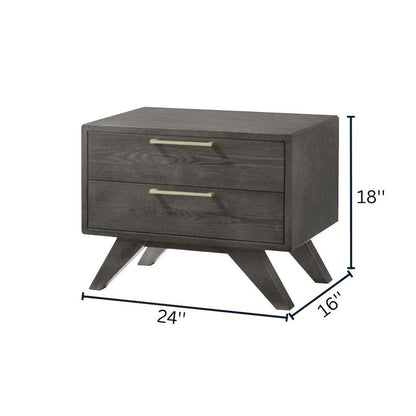 Gray Wash Modern Nightstand With 2 Drawers, Bedside Table With Storage Space