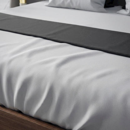 Walnut Veneer Platform Bed with Upholstered Winged Headboard, Eastern King
