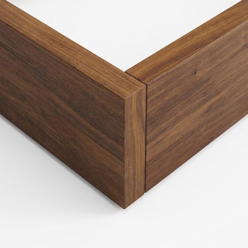 Walnut Veneer Platform Bed with Upholstered Winged Headboard, Eastern King