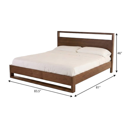 Walnut Veneer Platform Bed with Parsons-Leg Headboard and Wood Slats