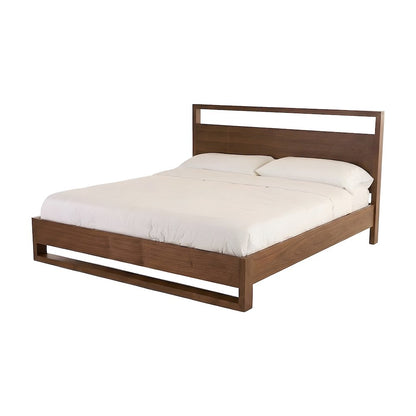 Walnut Veneer Platform Bed with Parsons-Leg Headboard and Wood Slats