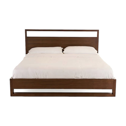 Walnut Veneer Platform Bed with Parsons-Leg Headboard and Wood Slats