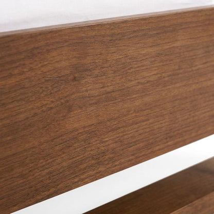 Walnut Veneer Platform Bed with Parsons-Leg Headboard and Wood Slats