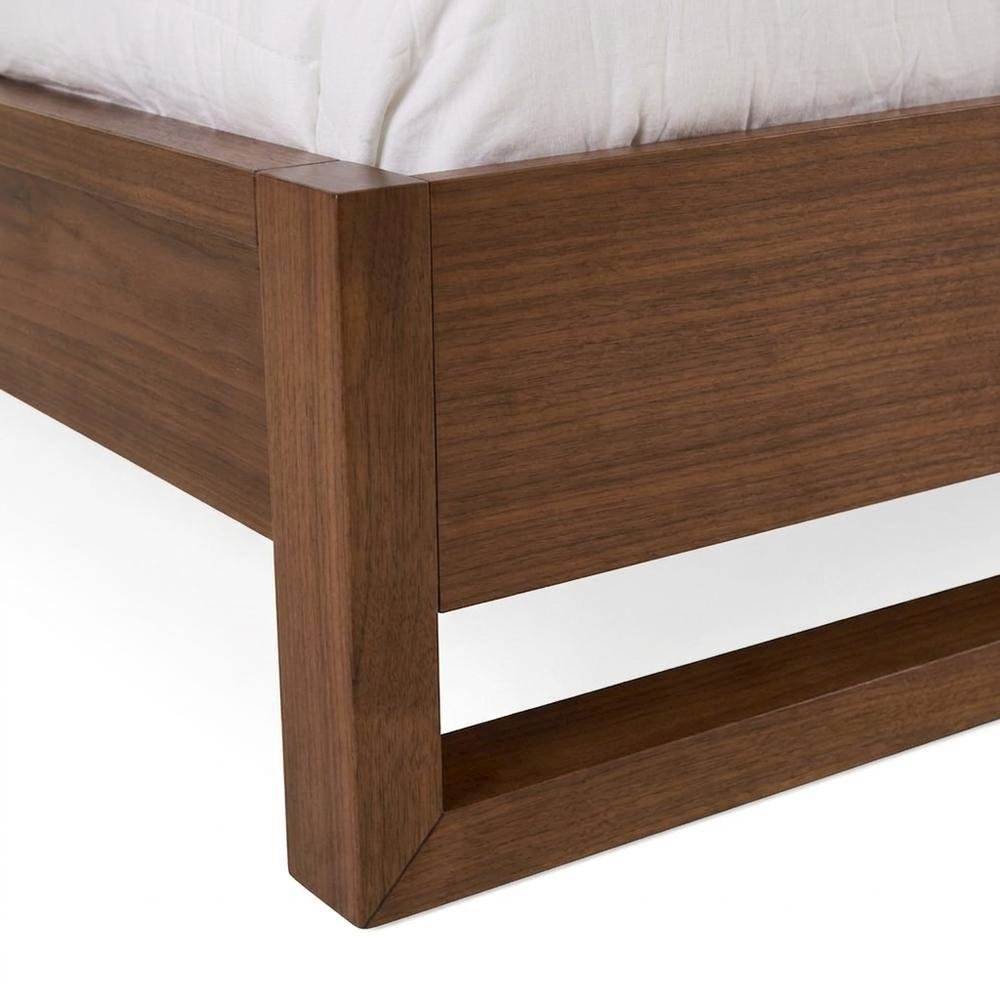 Walnut Veneer Platform Bed with Parsons-Leg Headboard and Wood Slats