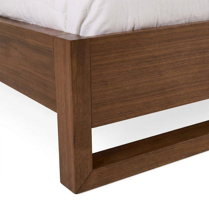 Walnut Veneer Platform Bed with Parsons-Leg Headboard and Wood Slats