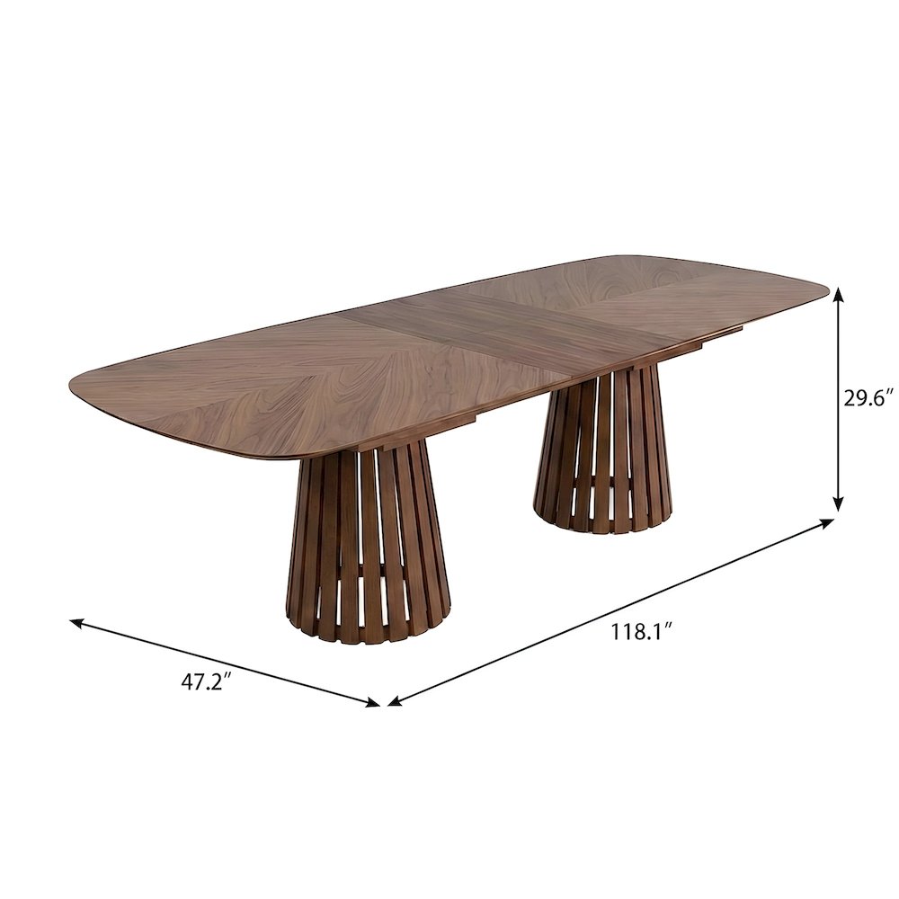 Walnut Veneer Extendable Dining Table with Double Pedestal Base for Dining Room
