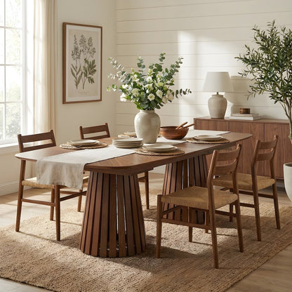 Walnut Veneer Extendable Dining Table with Double Pedestal Base for Dining Room