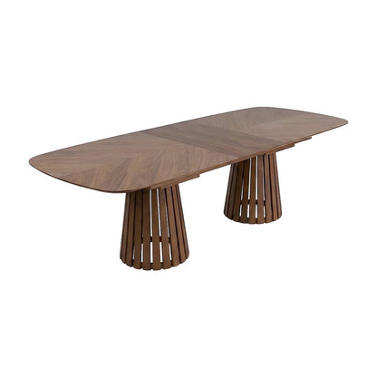 Walnut Veneer Extendable Dining Table with Double Pedestal Base for Dining Room