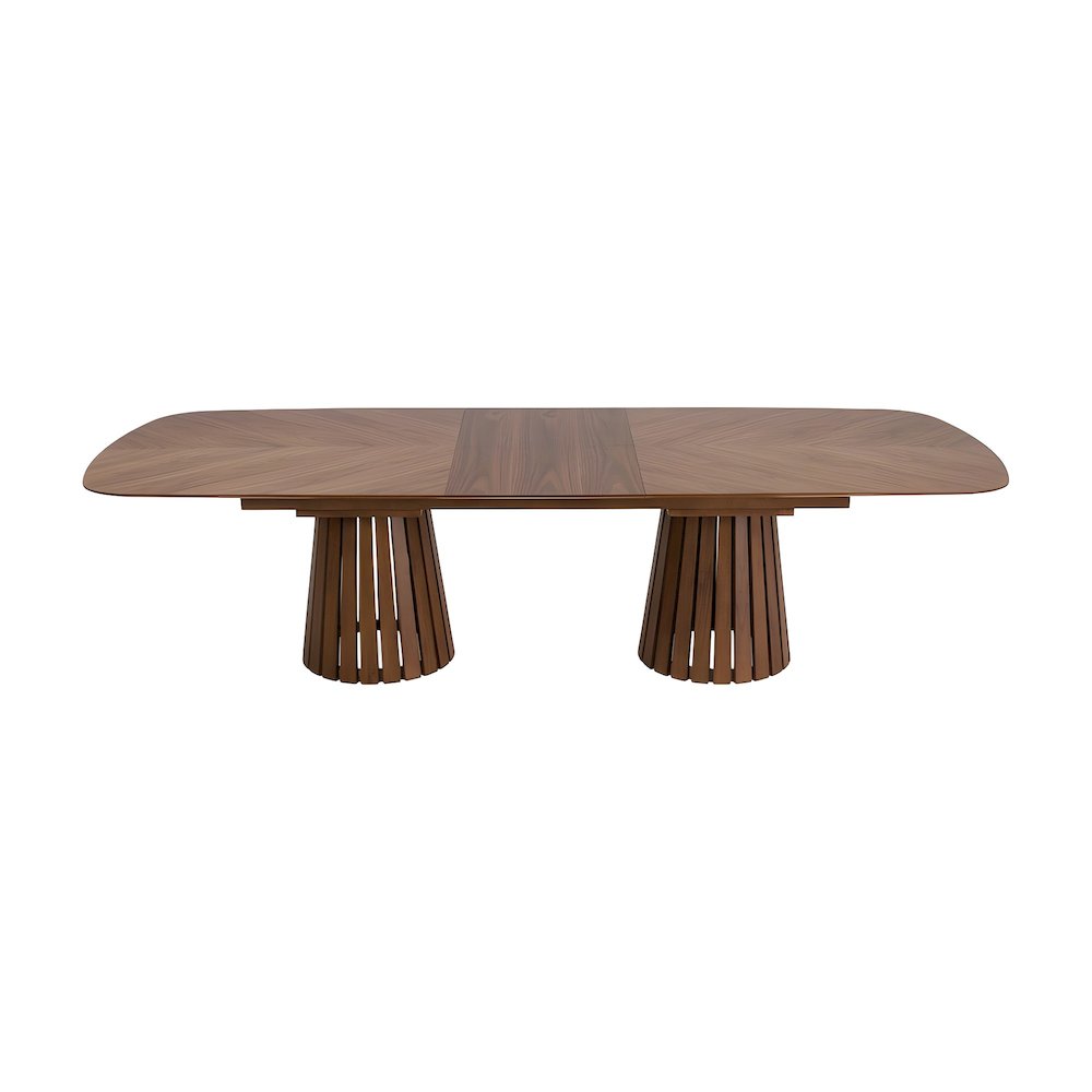 Walnut Veneer Extendable Dining Table with Double Pedestal Base for Dining Room