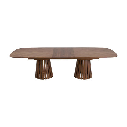 Walnut Veneer Extendable Dining Table with Double Pedestal Base for Dining Room