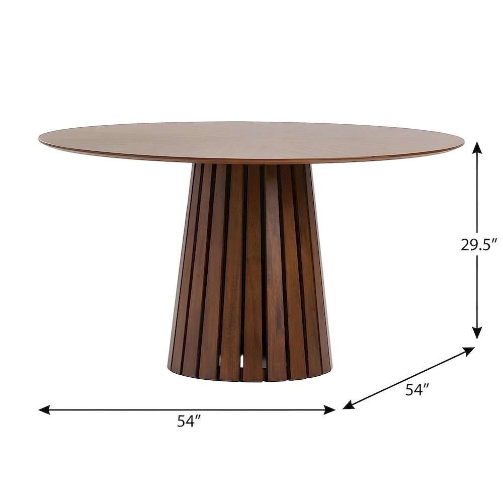 Walnut Veneer Round Dining Table with Rubberwood Pedestal, Seats 6