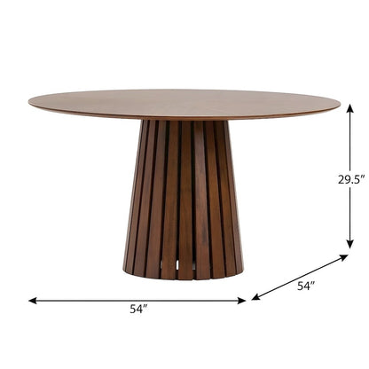 Walnut Veneer Round Dining Table with Rubberwood Pedestal, Seats 6