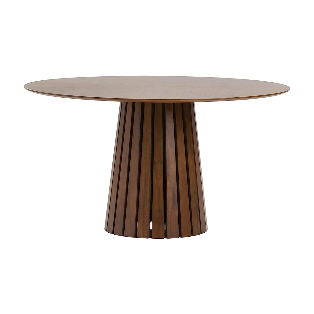 Walnut Veneer Round Dining Table with Rubberwood Pedestal, Seats 6