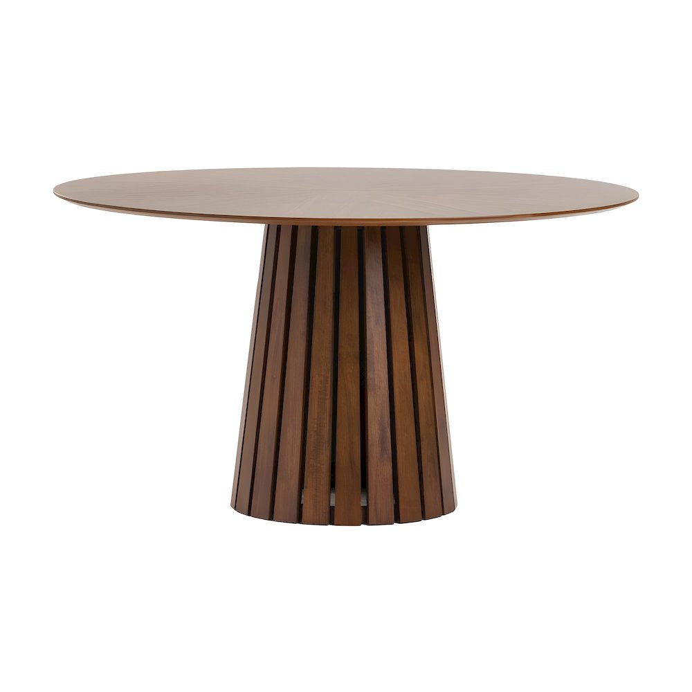 Walnut Veneer Round Dining Table with Rubberwood Pedestal, Seats 6