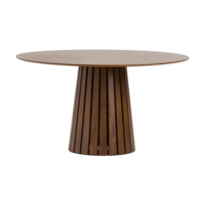 Walnut Veneer Round Dining Table with Rubberwood Pedestal, Seats 6