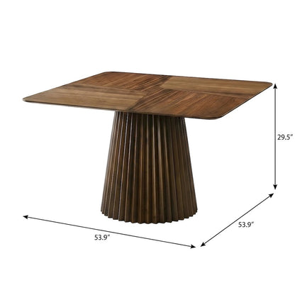 Crown Cut Veneer Square Dining Table with Sculpted Pedestal Base for Dining Room